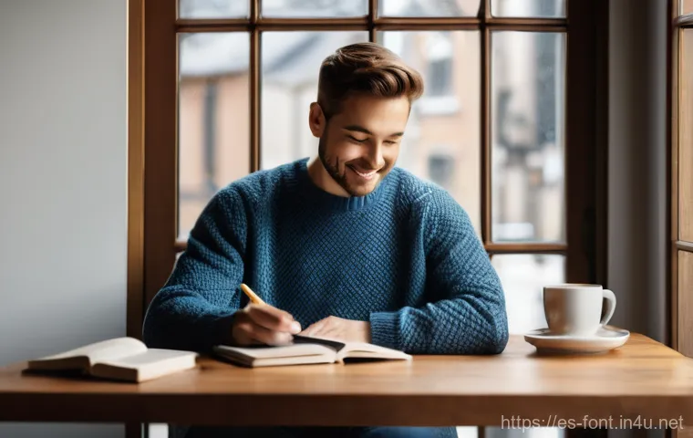 가독성을 높이는 폰트 조합 - **Prompt 1: The Engaged Reader's Comfort Zone**
A warmly lit, cozy living room scene where a per...