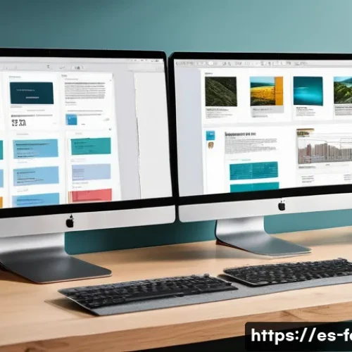 폰트 관리 소프트웨어 추천 - A modern, sleek workspace featuring a dual-monitor setup displaying a font management software inter...