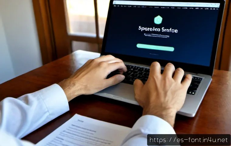 문서에서 글꼴 기본값 설정 방법 - Photorealistic close-up of a Spanish-speaking office worker’s hands using a laptop, a document editi...