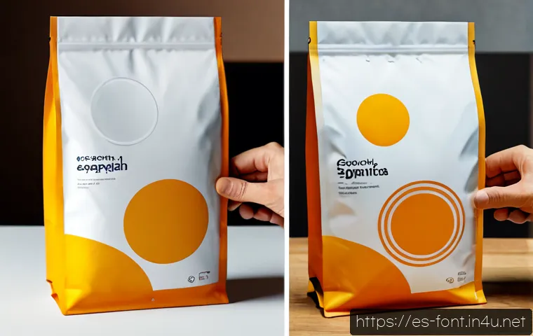 폰트 변경이 브랜딩에 미치는 영향 - Photorealistic branding comparison scene in a bright Spanish creative studio, two unbranded product ...